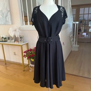 City Chic Lace sleeve Belted fit & Flare dress, plus size S